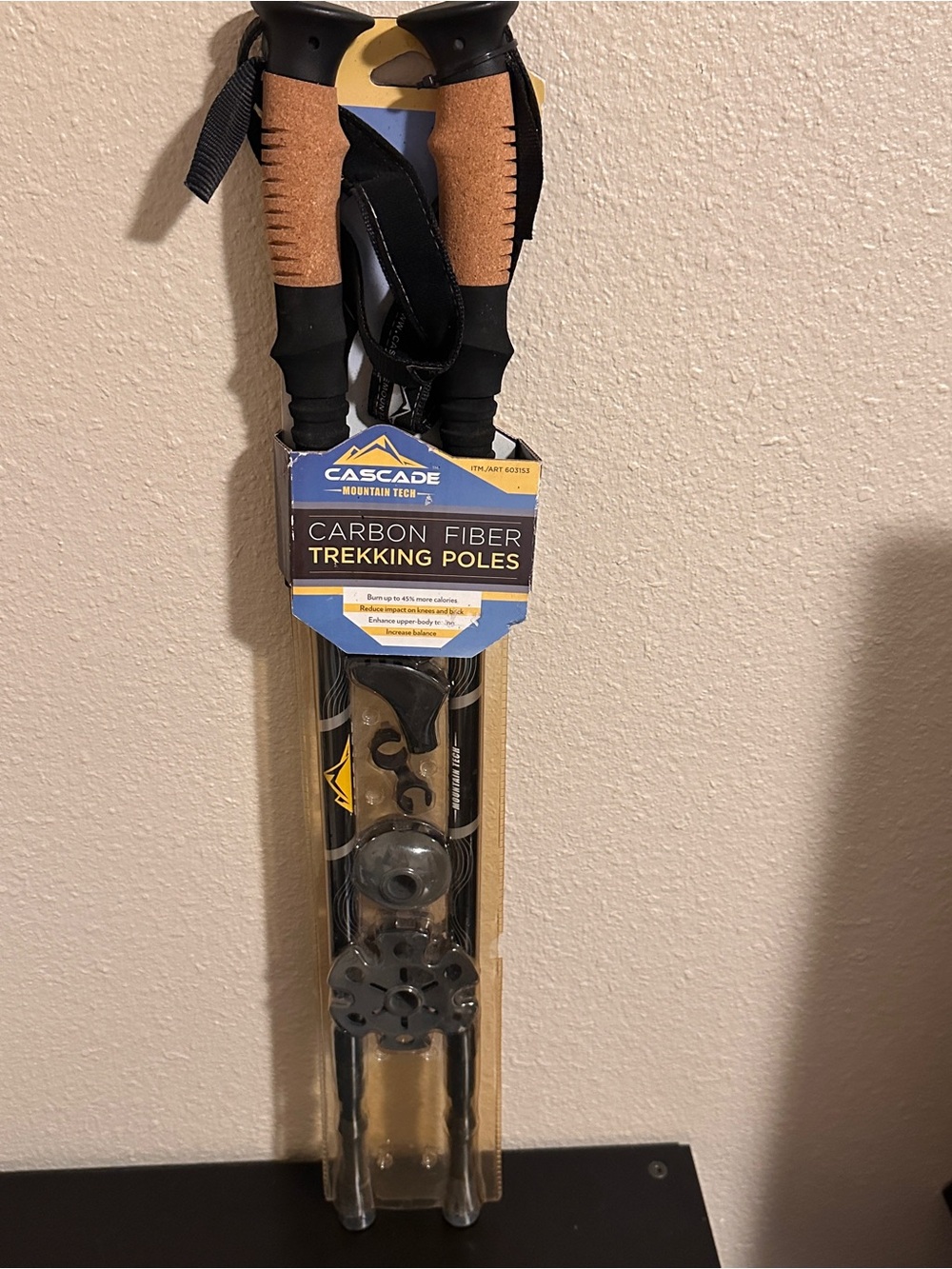 Cascade Mountain Tech Carbon Fiber Trekking Poles - Black with Brown Cork Grips